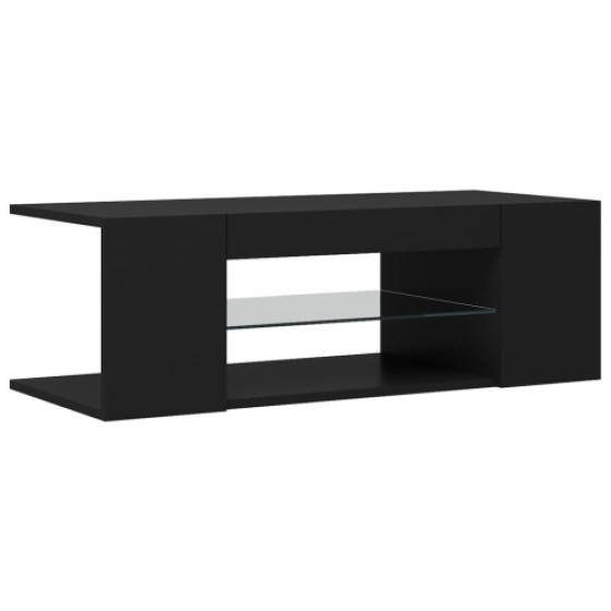 vidaXL TV Cabinet with LED Lights, Black Hi-Fi Audio Stand, Desk, Living Room Furniture